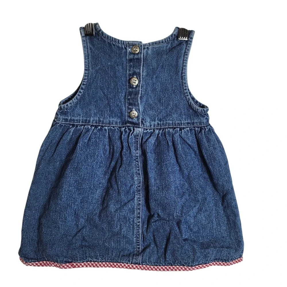 OshKosh B'gosh Baby Girls Blue Denim Americana Flag Gingham Jumper Dress 18M